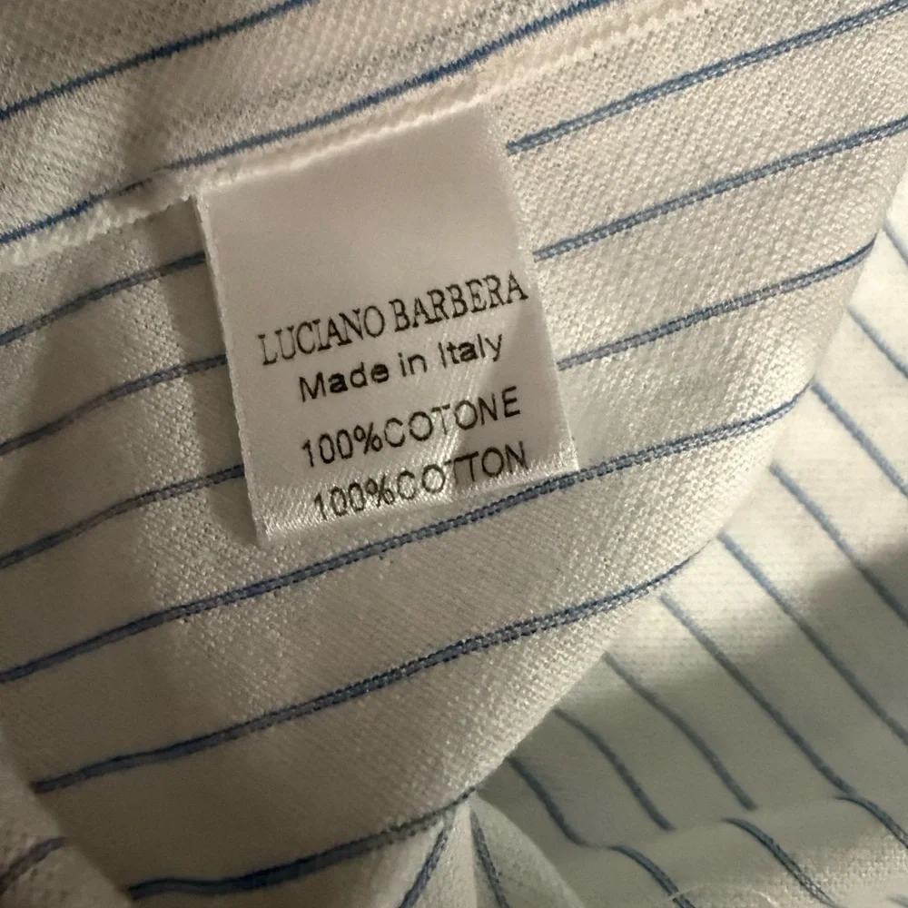 Luciano Barbera Men's‎ Long Sleeve Shirt White Blue Made in Italy XL (0148)A4
